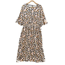 Lorraine Dress Womens A-line Midi Size 16 Ivory Black Mustard Pink Animal Print