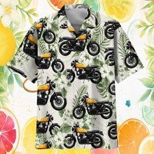 Cafe Racer Motorcycle amp White Hibiscus Tropical Biker Hawaiian Shirt