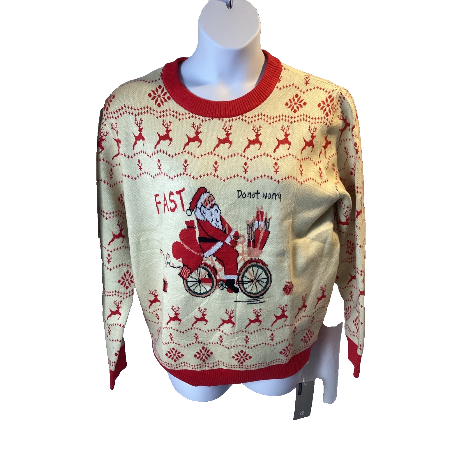 Christmas Sweater XL Fast Santa Holiday Reindeer Crewneck Fun Festive Unisex