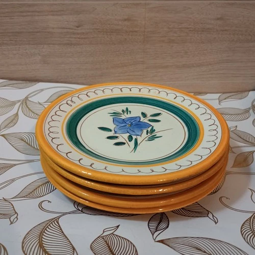 Vintage Stangl Pottery 6" Plates Lot Of 4 White Green Yellow With Blue Flower