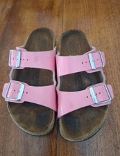 Birkenstock Girls Arizona Birko-Flor Patent Candy Pink Sandals, Sz 30 / Girls 12