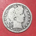 1908D US Barber SILVER Quarter "Philadelphia" Mint! Good! Old US Coin!