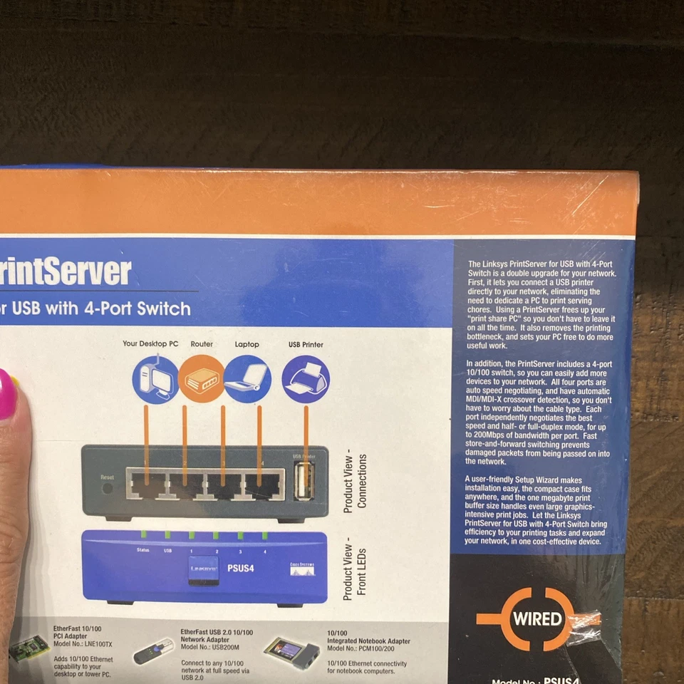 Cisco Linksys PrintServer For USB 4-Port Switch PSUS4 New Sealed - Image 2 of 2
