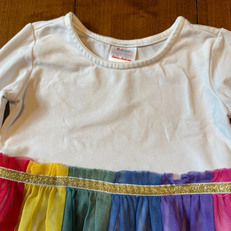 Hanna Andersson Girls Rainbow Tulle Long Sleeve Play Dress Lined Size 85cm (2T) - Image 3 of 4