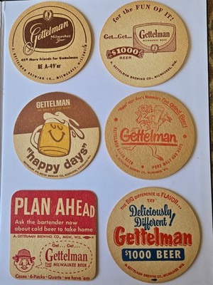 Vintage Gettleman Beer Coasters 1950's-60's Lot -6 Coasters
