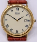 Seiko Mens Quartz 7N29- 8A09 Date Gold Plated Dress Wristwatch Roman Numerals