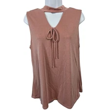 Buckle Black Top Women's L Mock Neck Tie Front Sleeveless Blouse Ribbed /B26