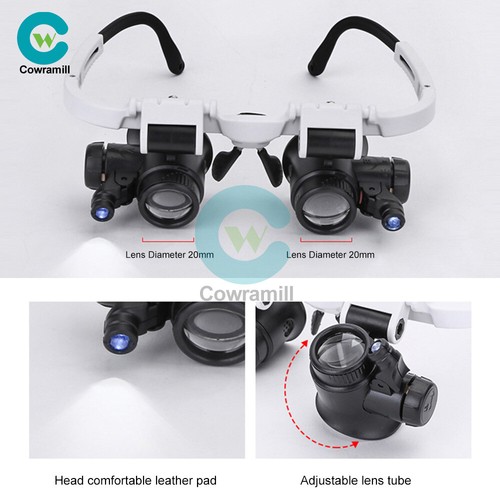 8X 15X 23X Double Eye Jewelry Watch Repair Magnifier Loupe Glasses w/ LED Light - Picture 3 of 13