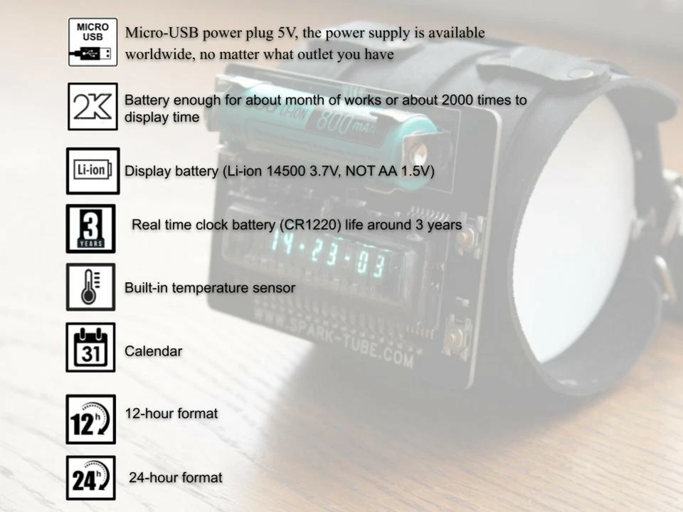 NIXIE VFD ERA WRIST WATCH CLOCK BASED ON IV-21 Date Temparature Display Seconds - Image 2 of 4
