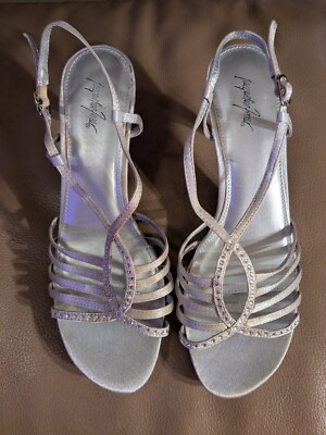 JACQUELINE FERRAR Silver Satin Strappy Stiletto 2 1/2'' Size 8 M.. Read See Below