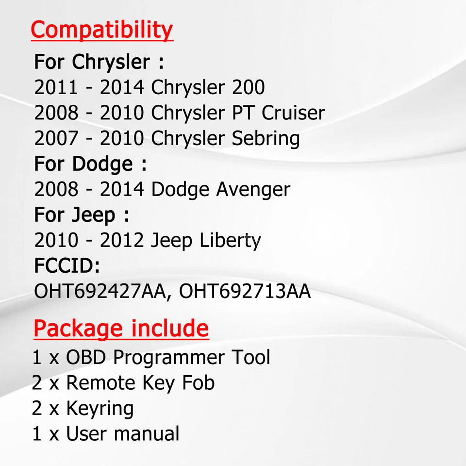 2 Key Fob & Program Tool For 2008-2010 Chrysler PT Cruiser Sebring Dodge Avenger - Image 2 of 4