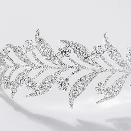 4.5cm Wide Leaves Crystal Wedding Bridal Queen Princess Prom Tiara Crown Adult - Picture 5 of 16