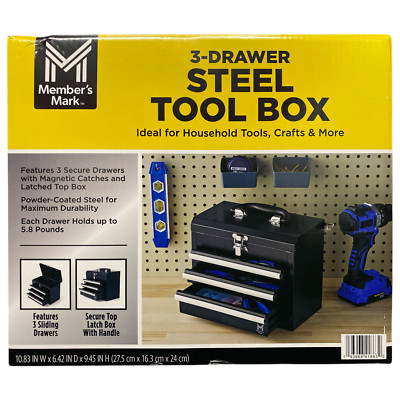 Member's Mark 3 Drawer Powder Coated Steel Tool Box, Black