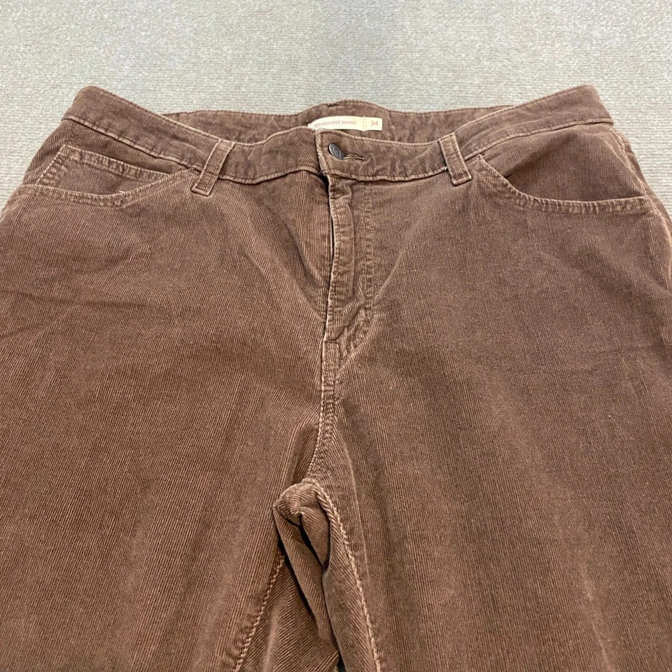 Pantalones Levi's 721 para mujer 34 marrón pana elástico blanco lengüeta tiro alto pierna ajustada Foto 2 de 4