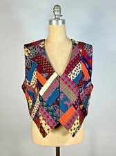 Vintage ONE-OF-A-KIND quilted silk neckties reversible Mens vest w/fancy buttons