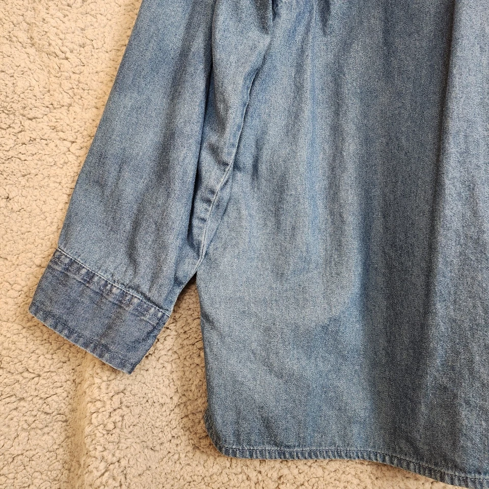 Vintage White Stag Winter Denim Shirt Womens Plus Size 24/26 Snowmen Winter - Image 2 of 4