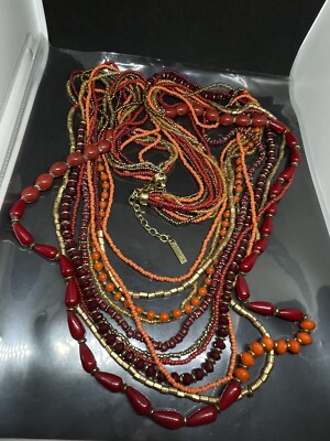 Joe Fresh Signed BOHO 11 strands Mulitcolored Fall GoldTone 32'' Beaded Necklace