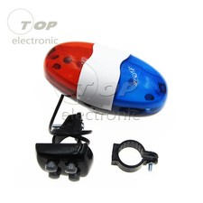 6 LED 4 Tone Sounds Bike Bicycle Horn Bell Police Car Light Trumpet Bracket