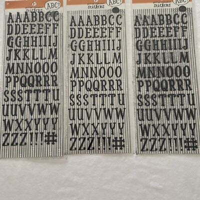 Alphabet Scrapbook Stickers Letters Numbers Symbols Black Glitter ￼3 Pk New