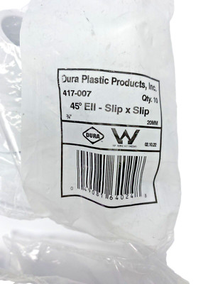 Lot of 40 Dura Plastic Products 417-007 45 Degree Elbows Slip x Slip 3/4''