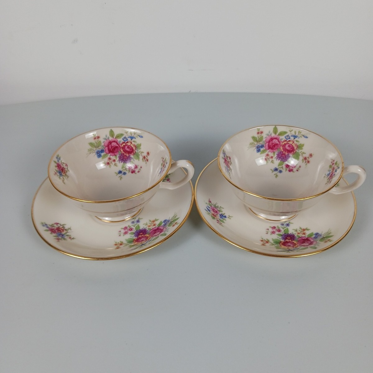Lenox Vintage Aurora Set Of 2 Teacups And Saucers L-347