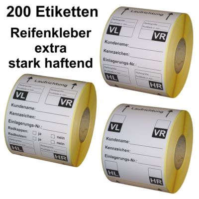 Rad-/Reifenetiketten für Einlagerung - EXTRA STARK haftend - 200 Stück