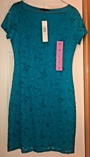 Tiana B Sheath Dress Floral Lace, Short Sleeve, Size Small, Turquoise Coral NEW