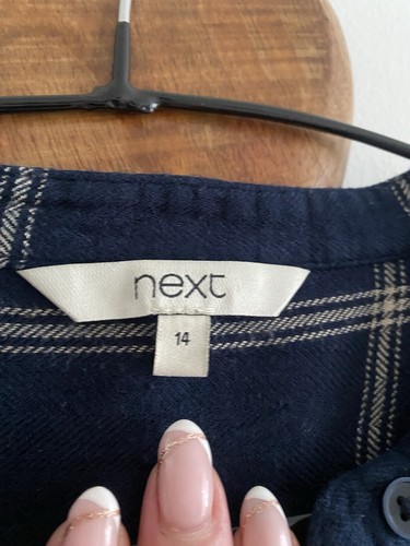 *NEXT* Soft Comfy Woven Navy Blue Checked Pockets Longline Tunic/Shirt Dress 14 - Picture 5 of 16