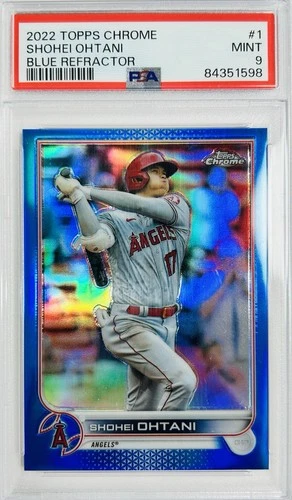 Shohei Ohtani 2022 Topps Chrome #1 True Blue Refractor 69/150 PSA 9 Mint