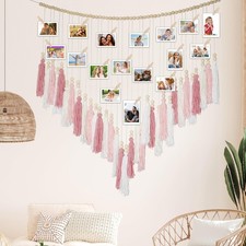 Ariswill Macrame Hanging Photo Display Wall Decor, Macrame Photo Wall Hanging