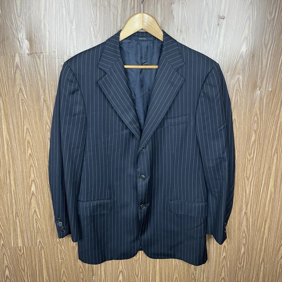 Ermenegildo Zegna 2 Piece Suit Mens 40R 34x28 Black Striped 100% Wool Italy Made - Image 3 of 4