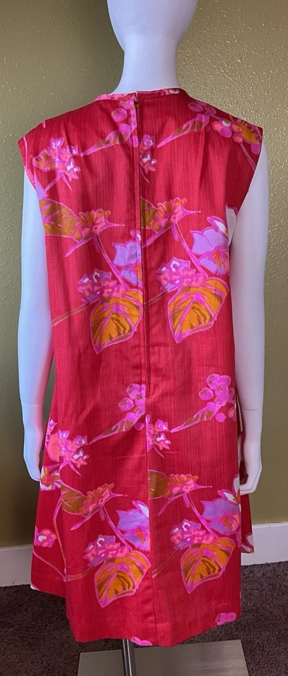 "Vestido Swing Midi Hawaiano Floral Años 60 Psicodélico Neón EE. UU. Garra Cremallera 44"" Busto" Foto 3 de 4
