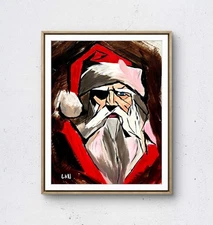 Laeknapes 14x11 Original Abstract Paper Museum Home Painting Artwork Santa Odin