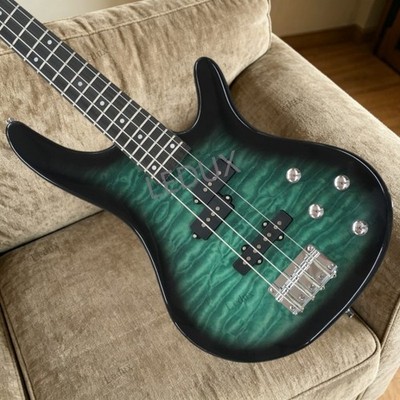 Green Figured Maple Top Solid Electric Bass Maple Neck Chrome Hardware In Stock