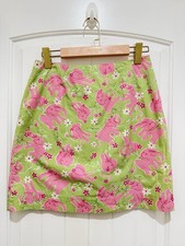 Lilly Pulitzer VTG Skirt Womens SZ 6 Green Pink Lined Animals Elephants ALine
