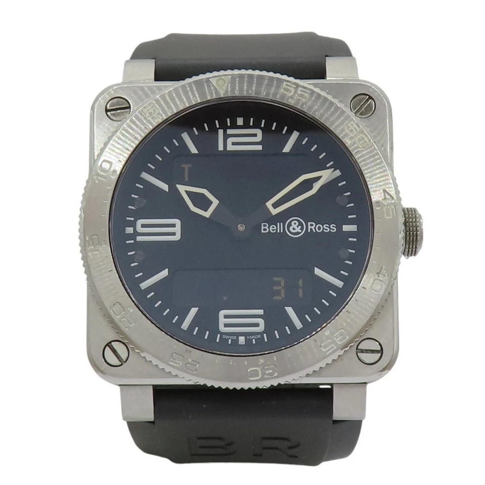 Reloj Bell & Ross esfera negra correa de goma acero inoxidable BR03-88-S-00943 Foto 2 de 4