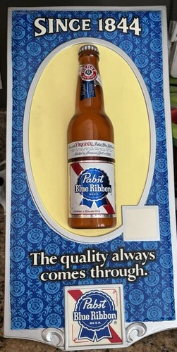 Vintage PABST BLUE RIBBON 3D Beer Bottle Bar Sign 8 1/2"x 17 3/4" PBR Since 1844