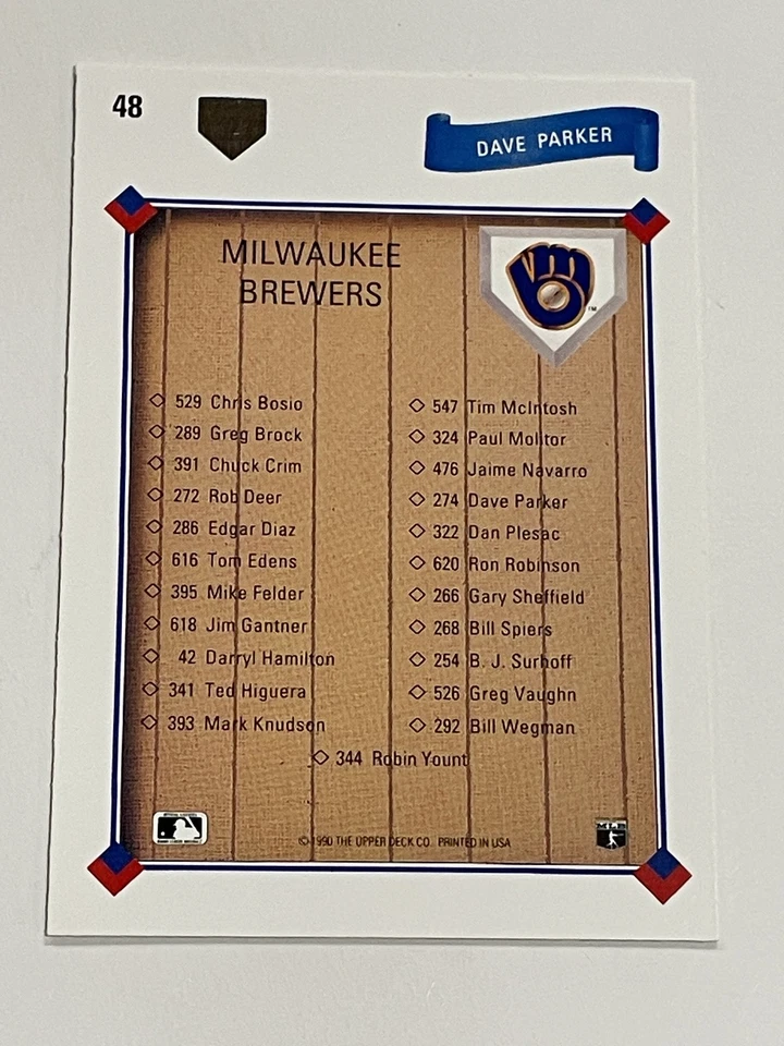 1991 Upper Deck Baseball #48 - Dave Parker - Milwaukee Brewers - Image 2 of 2