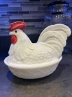 Vintage Westmoreland Milk Glass Rooster Shape Covered Bowl Two-Piece Decorative