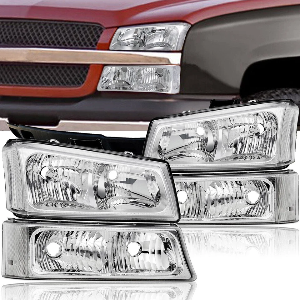 Faros cromados + luces de parachoques de señal para Chevy Silverado 2003 2004 2005 2006 Foto 2 de 4