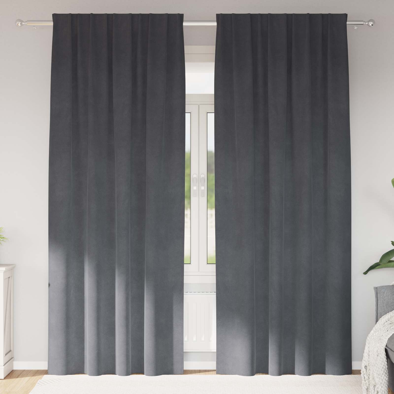 Tende Termiche Velluto Grigio 140x245 cm | Set 2 Pezzi Risparmio Energetico