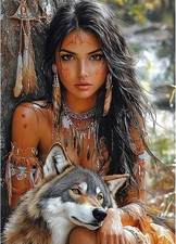 Wolf and Woman Diamond Paintings Kits for Adults,5D Diamond Art Kits DIY 12x16''