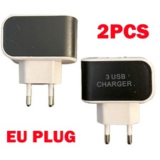 2Pc AC Wall Outlet To USB Socket Power 3-Port Adapter Home Rapid Charger EU Plug