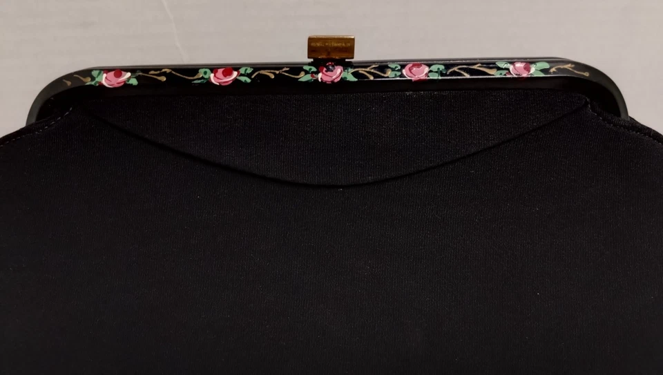 Garay Black Gold Tone Clasp Floral Design Frame Formal Clutch Purse - Image 3 of 4