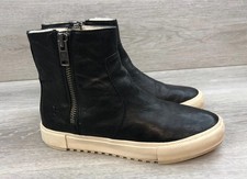 Frye Gia Lug Women's Sneakers Booties Black Leather 8 Shearling Double Zip Shoes