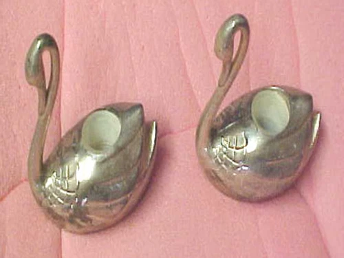 A3 Vintage Silver? tarnished swans swan candle stick holders candleholders heavy