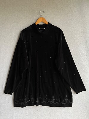 Bechamel Blouse Womens 3X Black Velvet Embellished Rhinestone Tunic