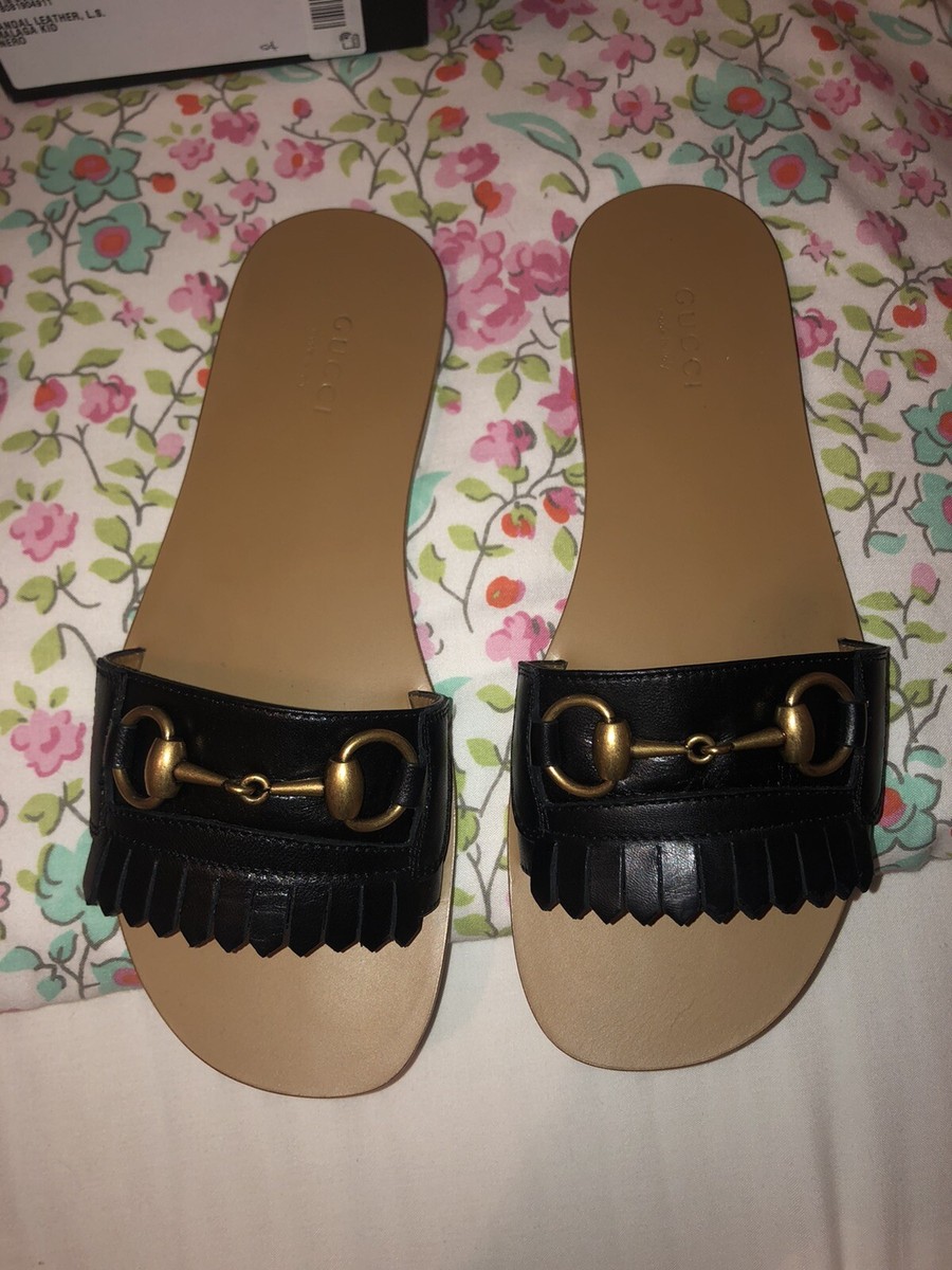 Gucci Black Slide Horsebit Slider Sandals Size 36 1/2 | eBay UK