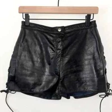 Vintage Whitaker USA 100% Leather Side Lace up Biker-Festival Shorts Size 7/8