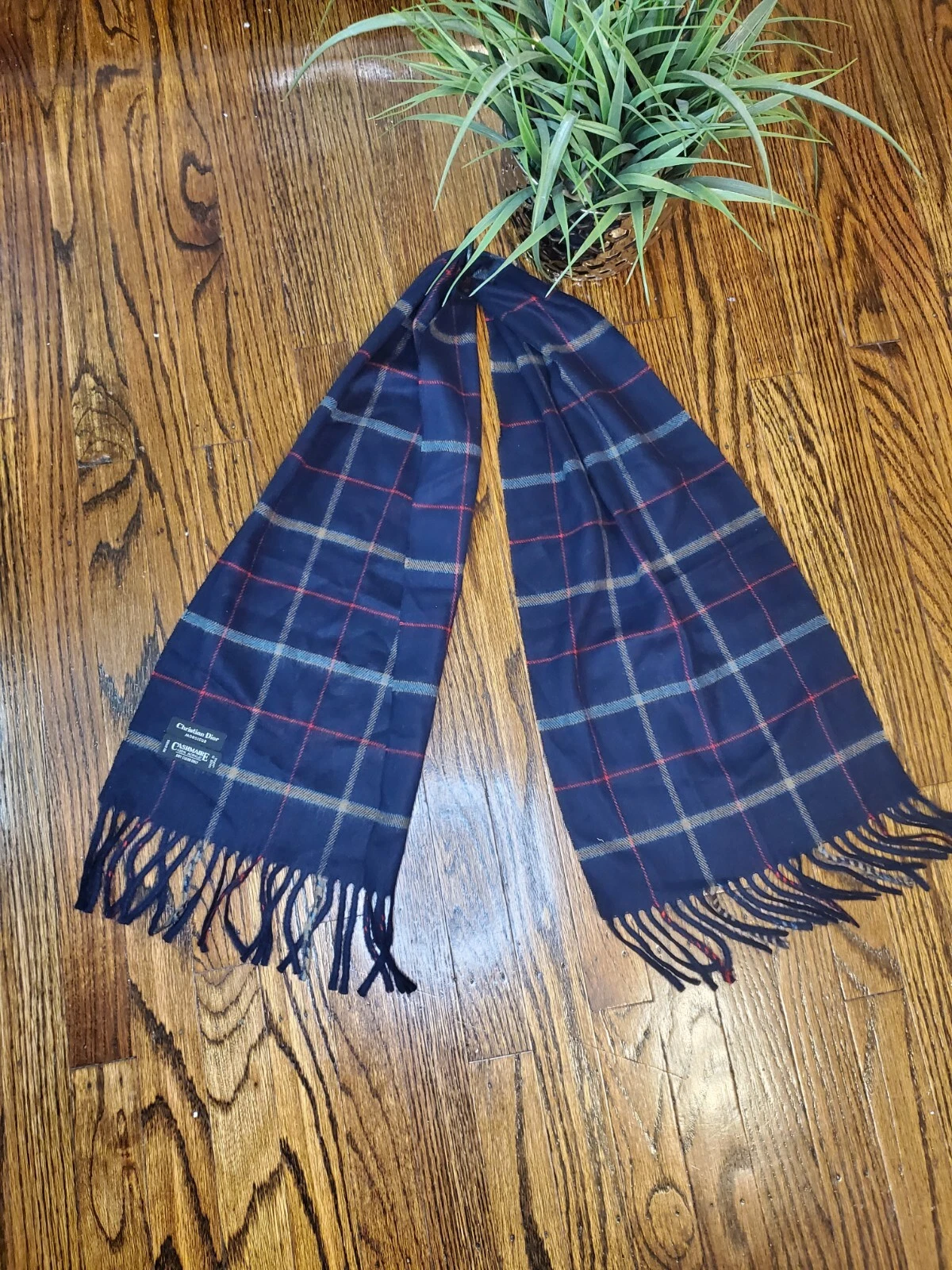 Christian Dior Foulard Cashmaire à Plaid 100% Acrylique Made In Japan Multicolore